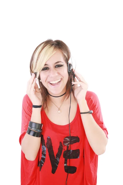 Nahaufnahme eines Dampf-Punk-Mädchens beim Hören der Musik — Stockfoto