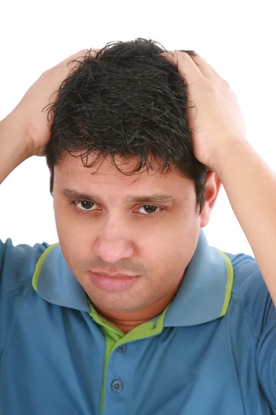 Porträt eines jungen traurigen Mannes, der sich Sorgen macht oder Schmerzen hat — Stockfoto