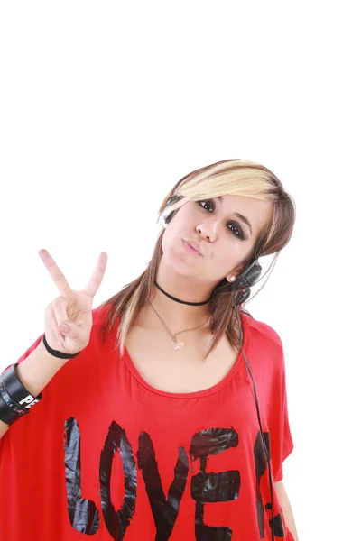 Retrato de uma menina punk vapor atraente com fones de ouvido — Fotografia de Stock