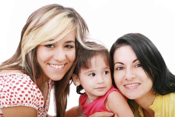 Retrato feliz de bela jovem mãe com dois looki filha — Fotografia de Stock