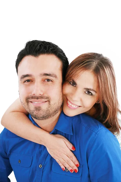 Retrato de casal sorrindo com um fundo branco — Fotografia de Stock