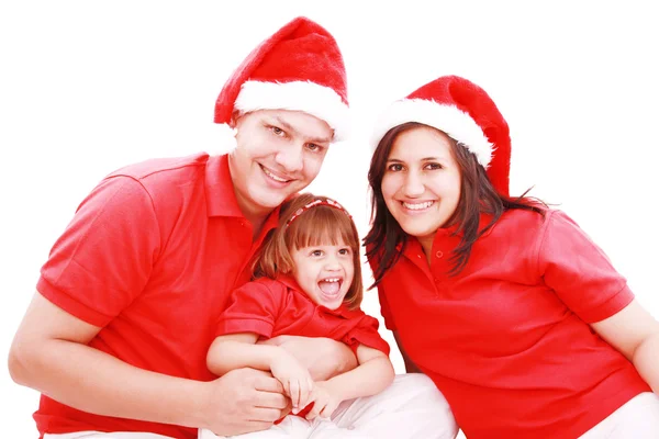 Rodina štěstí v klobouku vánoční izolované na bílém — Stock fotografie