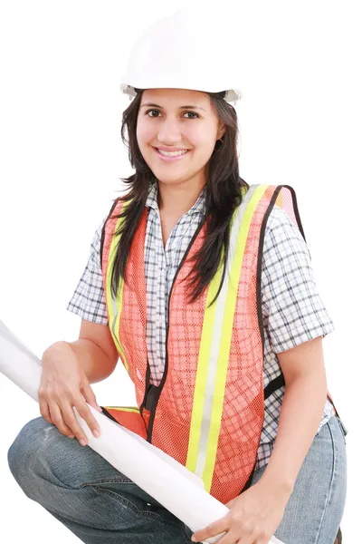 Fiatal nő mérnökök és építészek, elszigetelt, felett fehér — Stock Fotó