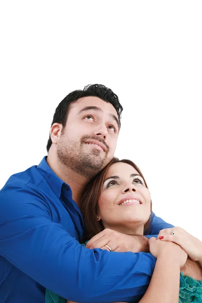Closeup portrait of a happy couple looking at something interes Stock Photo
