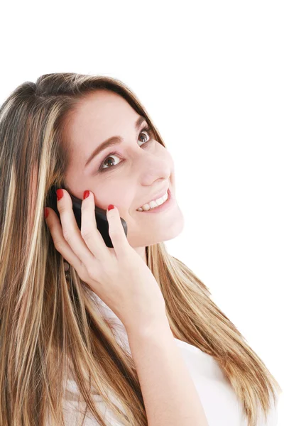 휴대폰으로 통화하는 아름다운 여성 — 스톡 사진