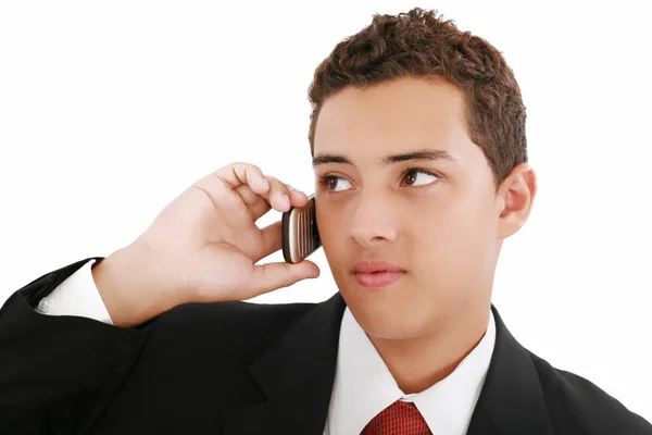 Close-up van aantrekkelijke jonge zakenman op mobiel. negentien — Stockfoto