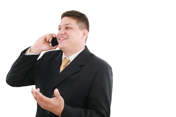 Homem de negócios falando no telefone isolado sobre branco — Fotografia de Stock