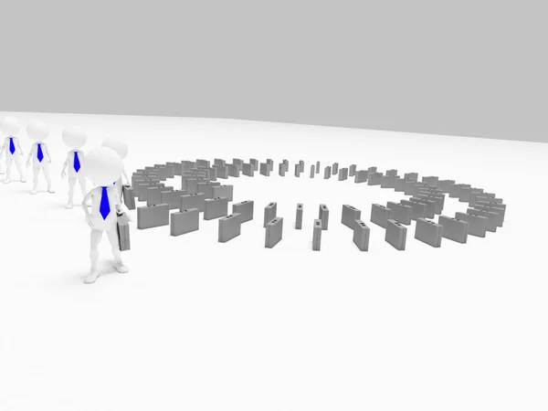 3D zakenlieden oppakken van aktetassen gerangschikt in een spiraal — Stockfoto