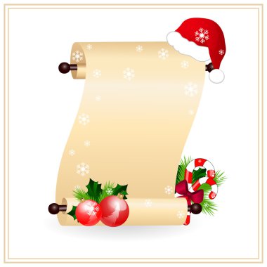 Scrolled paper with Santa hat clipart