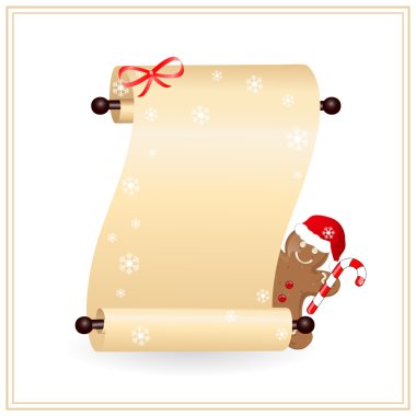 Scrolled paper witn gingerbread cookie clipart