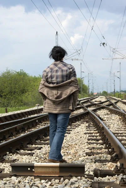 stock image Girl on railroad