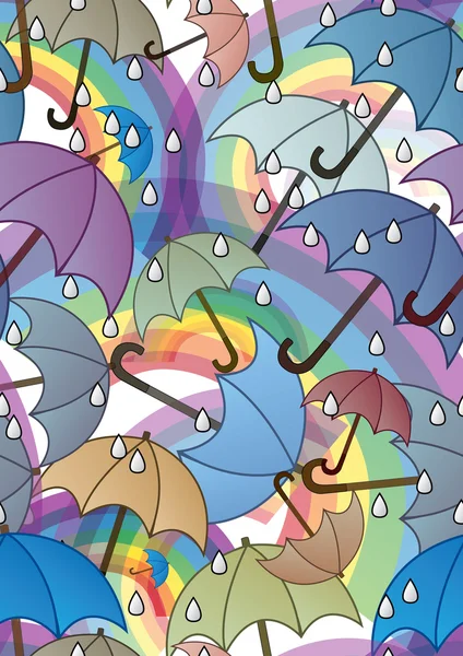 Βροχερή ουράνια τόξα και ομπρέλες — Φωτογραφία Αρχείου