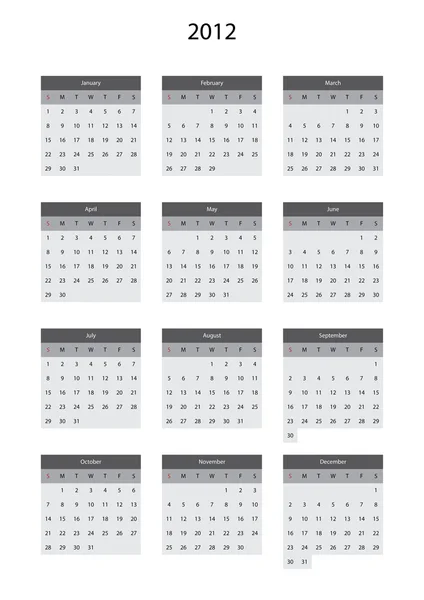 Calendário para 2012 cinza —  Vetores de Stock