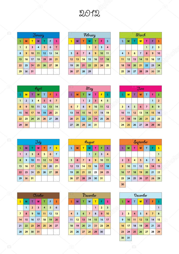 Kids calendar for 2012