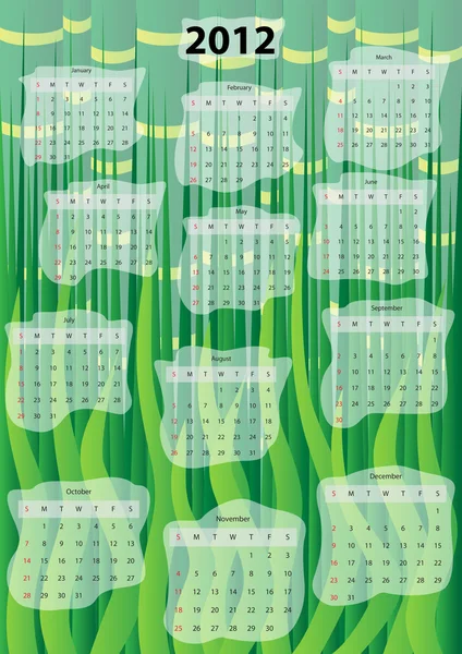 Grass and bamboo calendar 2012 — Stock Vector