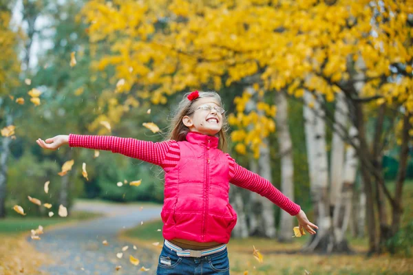 可爱的小女孩走在秋天的公园 — 图库照片