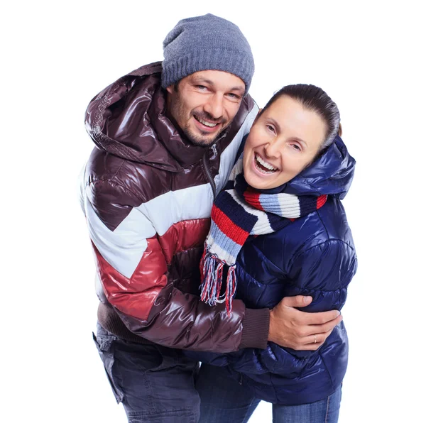 Young couple dressed in winter clothes — Stock Photo, Image