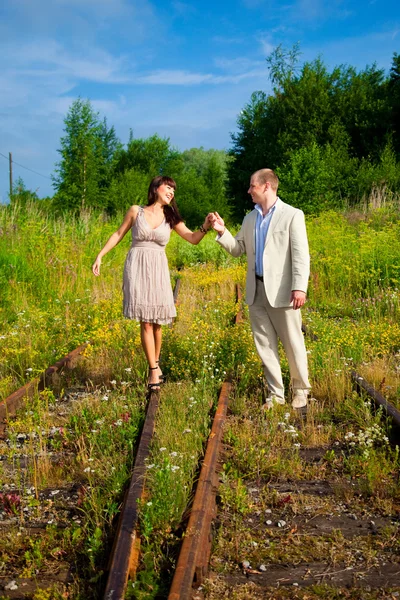 Romantic walk along the railway — Stock Photo, Image