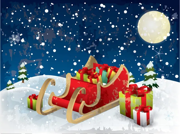 Santa’s sleigh tree and snow — Stock Vector