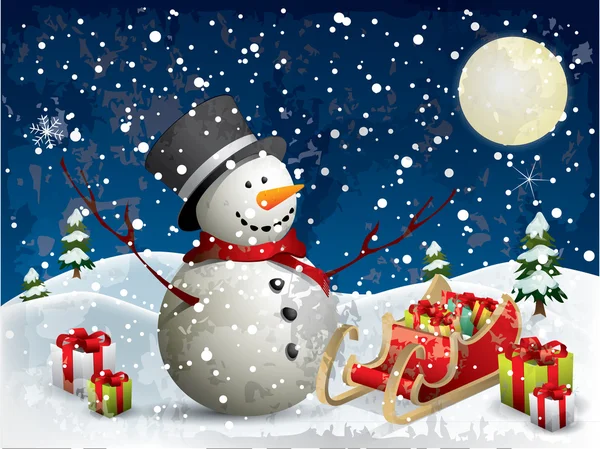 Χιονάνθρωπος με δώρα — Διανυσματικό Αρχείο