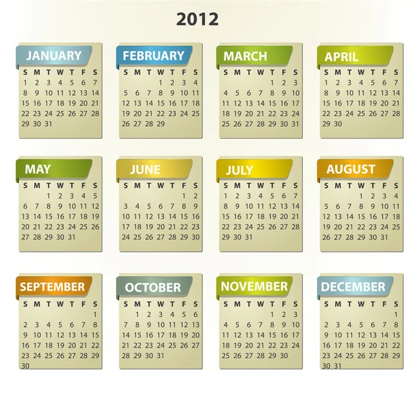 2012 kalender - plein frames met tabbladen — Stockvector