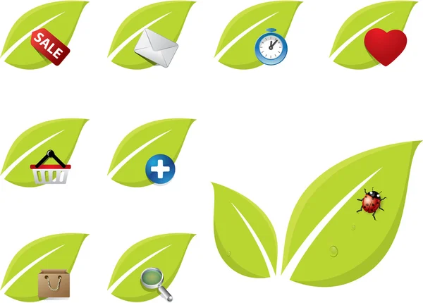 Grüne Blatt Icon Set — Stockvektor