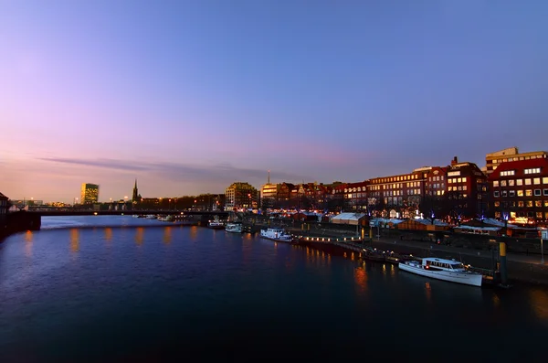 Weser river in Bremen by night — Stock Photo, Image