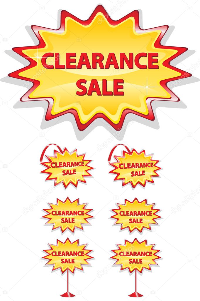 Set of red and yellow sale icons isolated on white - clearance s