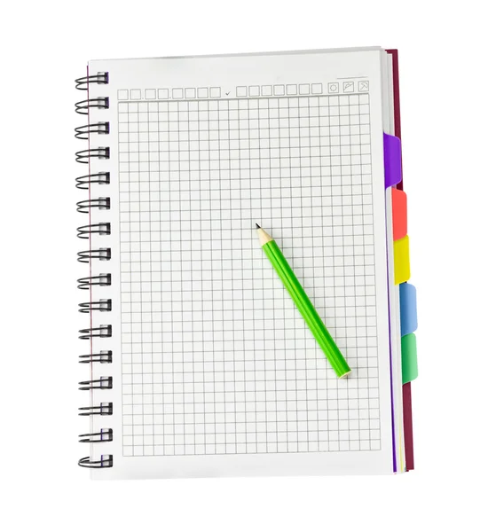 Apre blocco note e penna . — Foto Stock