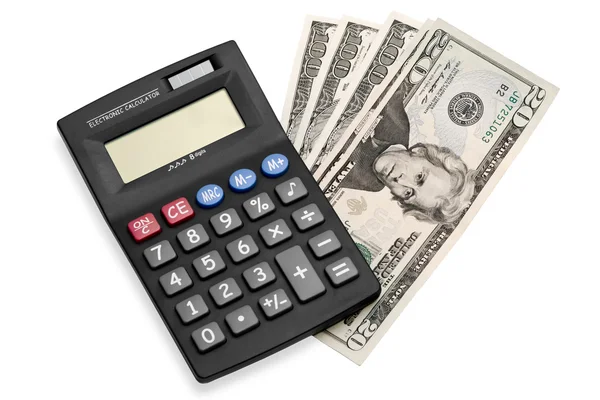 Calculadora e dólares — Fotografia de Stock