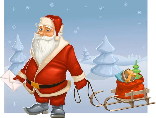 Weihnachtsmann mit Schlitten — Stockvektor