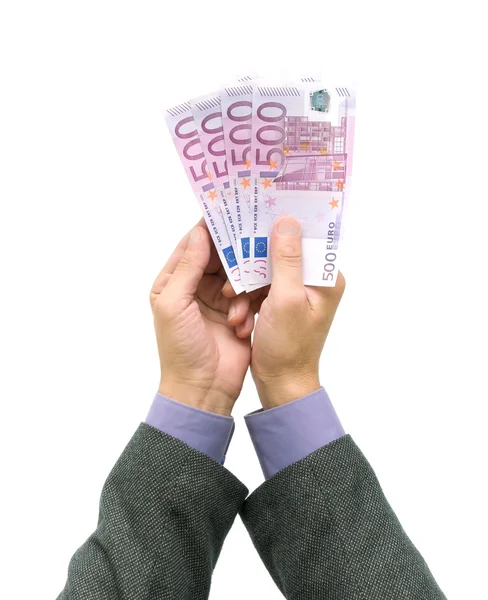 Banknotes in the hands of men on a white background — Stock Photo, Image