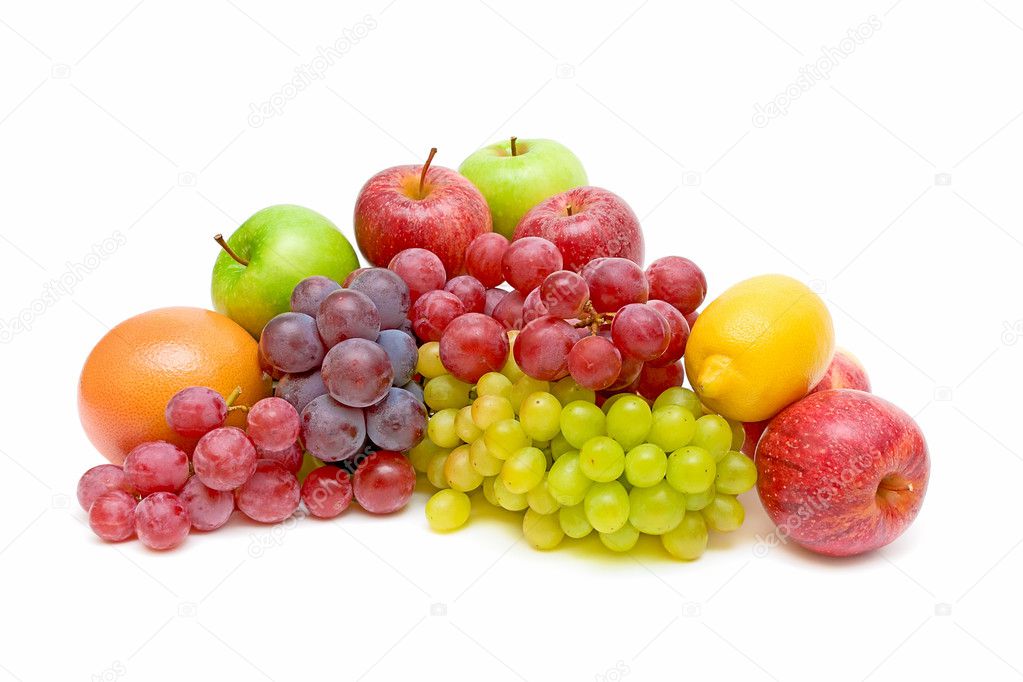 Still life of fruit on white background
