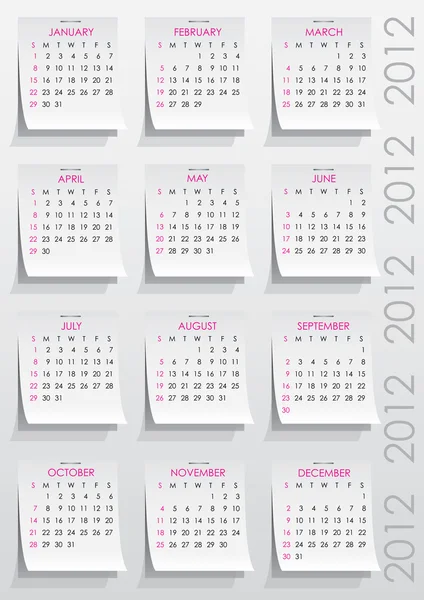 Calendário 2012 ano — Vetor de Stock
