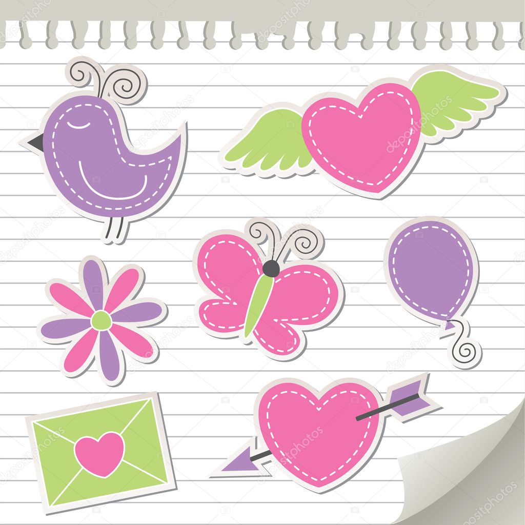 Cute pink stickers set