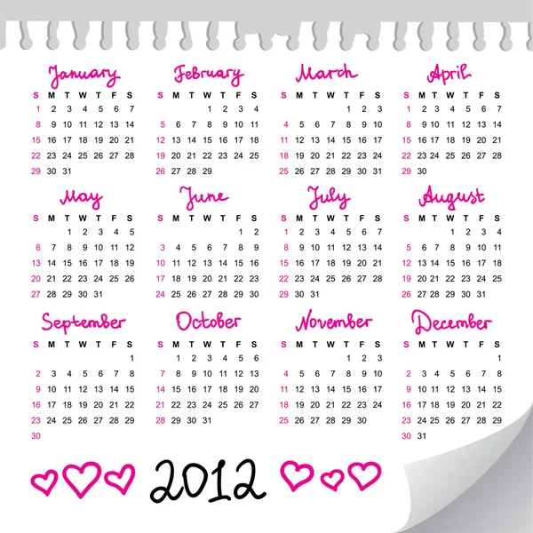 Calendario 2012 — Vector de stock