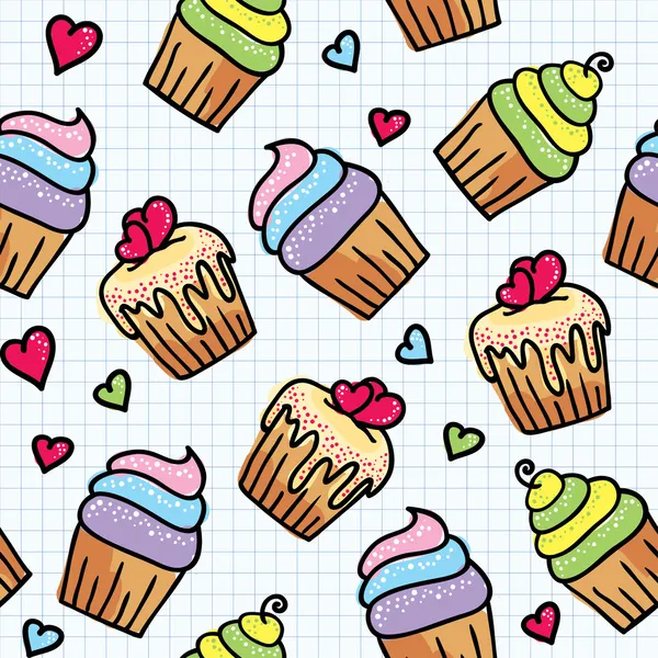 Χωρίς ραφή μοτίβο με cupcakes — Διανυσματικό Αρχείο