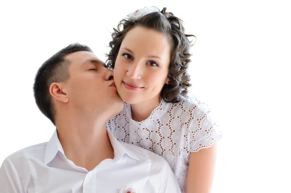 Woman with man near by kissing her — Stock Photo, Image