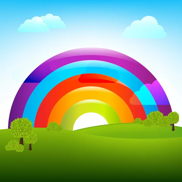 Landschap met regenboog — Stockvector