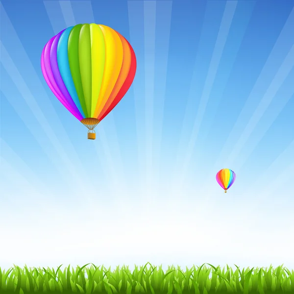 Herbe et deux ballons à air chaud — Image vectorielle