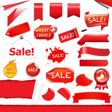 Red Labels And Ribbons Set clipart