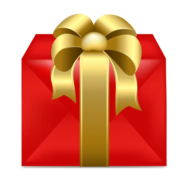 Caja de regalo roja con cinta de oro — Vector de stock