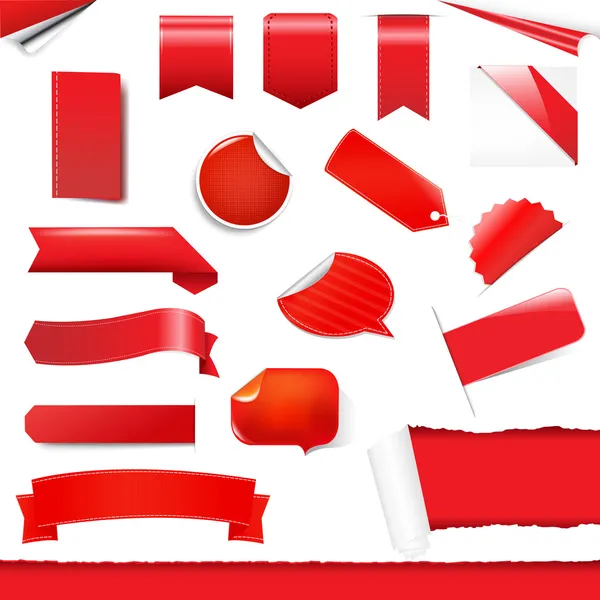 Набор красных этикеток и стикеров — стоковый вектор