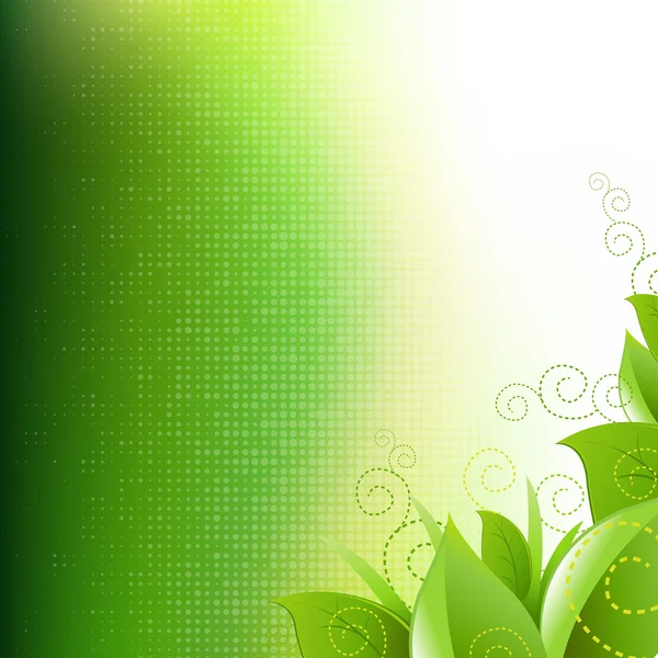 Fond vert avec feuilles et herbe — Image vectorielle
