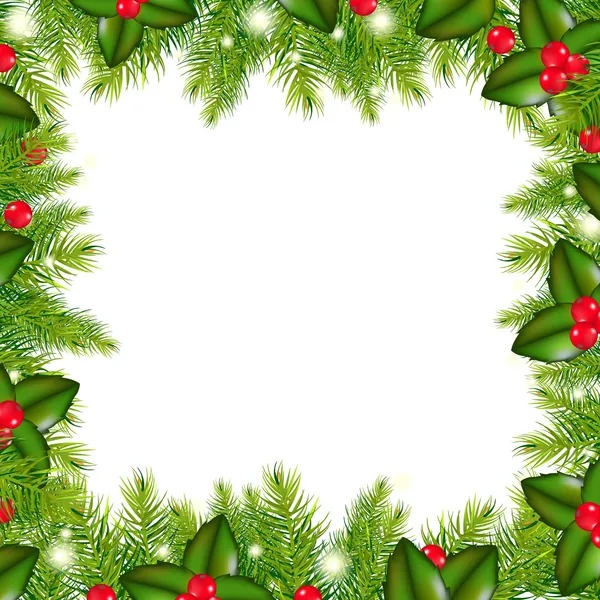Frontera de invierno con árbol de Navidad y baya de acebo — Vector de stock