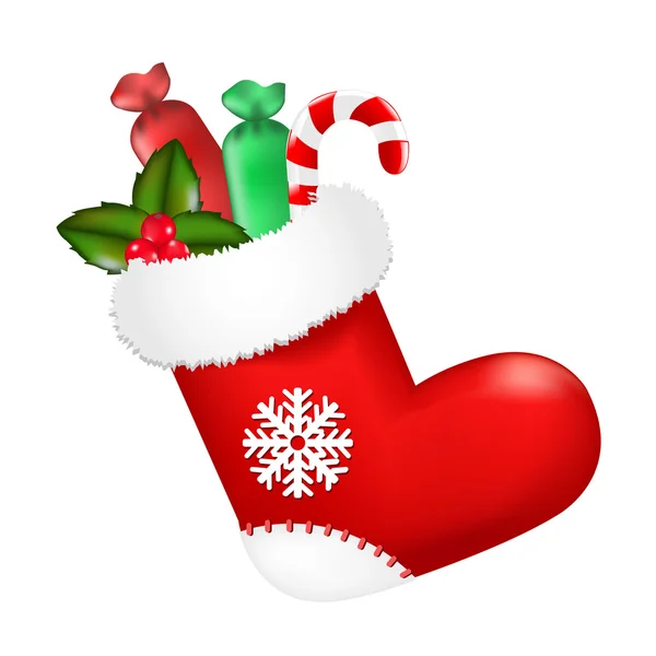 Chaussette de Noël rouge avec cadeaux — Image vectorielle