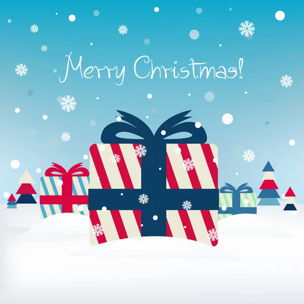 Carte rétro avec cadeaux de Noël — Image vectorielle