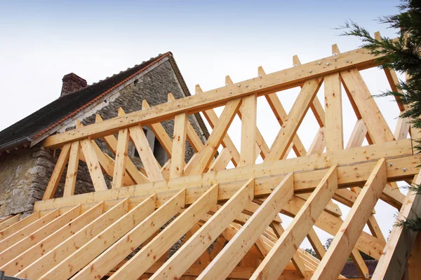 Construction of the wooden frame of a roof — Stock Photo, Image