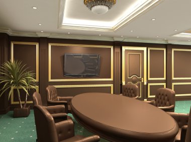 Conference table in royal office interior space. Old styled apar clipart