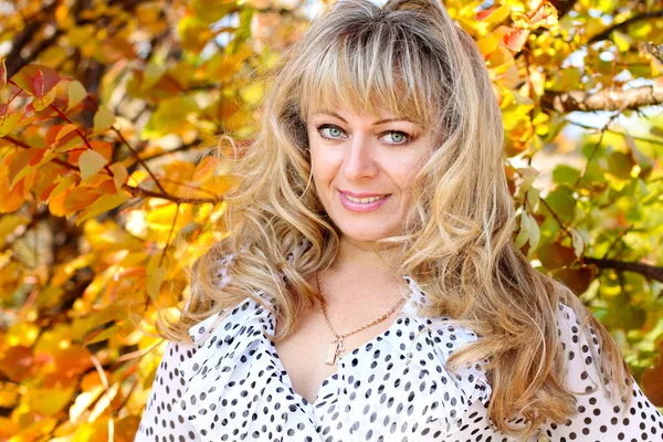 stock image Portrait of a middle aged woman over autumn, outdoors